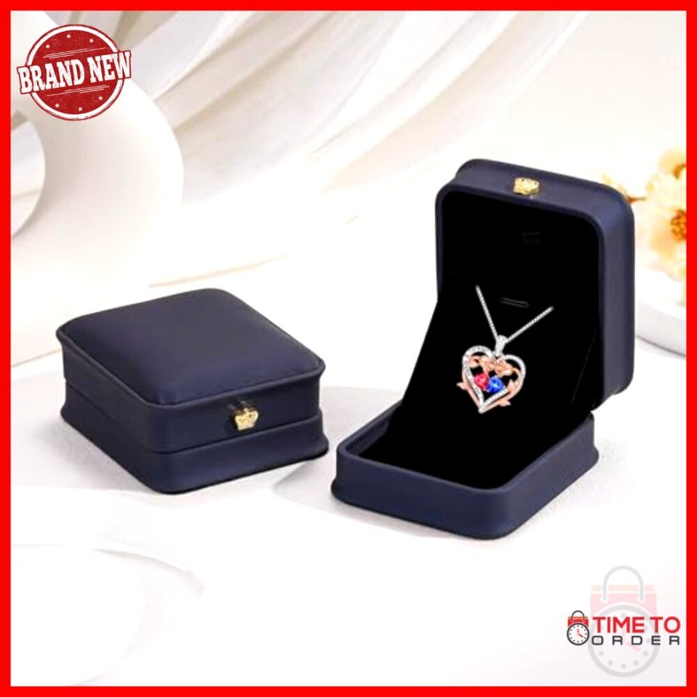 Sterling Silver Double Heart Birthstone Necklace Elegant Pendant Jewelry Gift - Picture 4 of 7